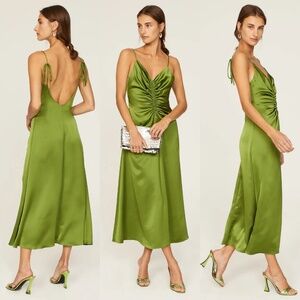 Sandro Zola green satin ruched midi dress FINAL PRICE